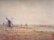 Claude Monet Field of Flowers and Windmills Near Leiden Sweden oil painting artist